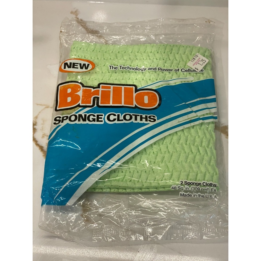 Vintage Brillo Sponge Cloths 2 Count Cellulose Reusable Cleaning New Old Stock